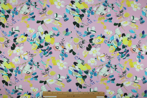 Floral rayon jersey on a pink background