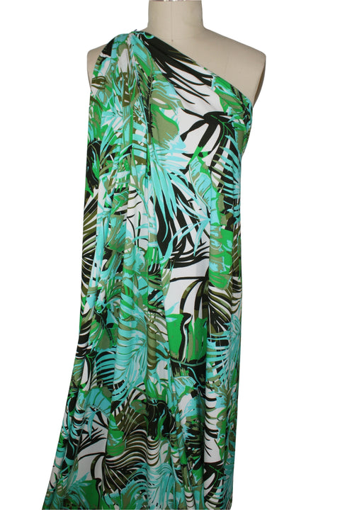 Tropical leaf print Italian rayon jersey