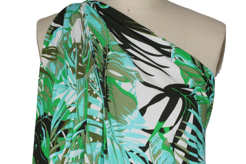 Tropical leaf print Italian rayon jersey