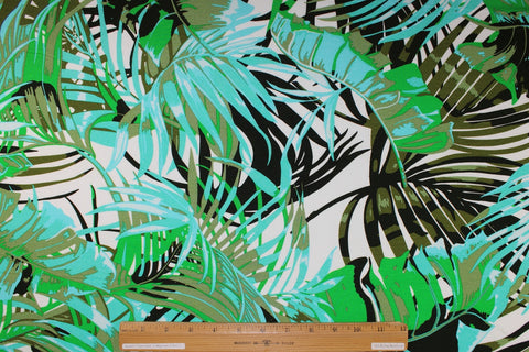 Tropical leaf print Italian rayon jersey