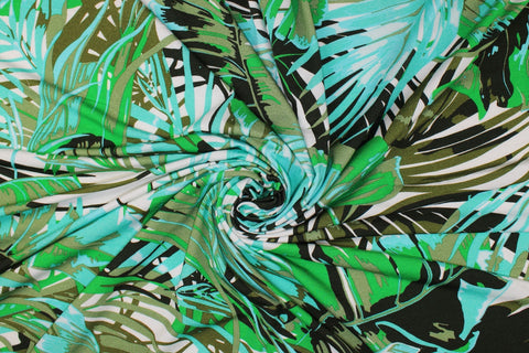 Tropical leaf print Italian rayon jersey