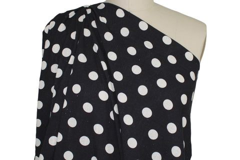 Polka Dot Linen Blend Broadcloth - White on Black