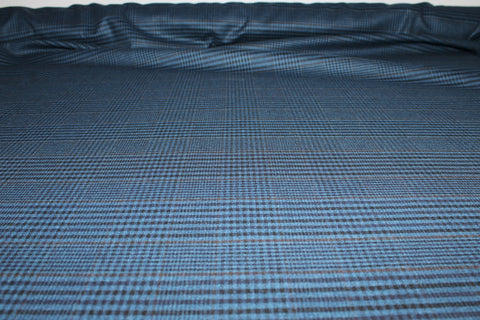 NY Designer Plaid Stretch Rayon-Cotton - Blue/Black/Brown
