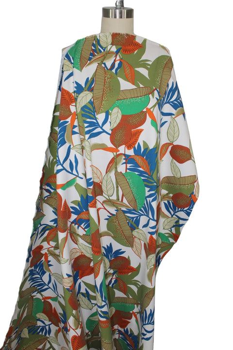 Avenue M0ntaigne Floral Stretch Twill - Greens/Rust/Blue on White