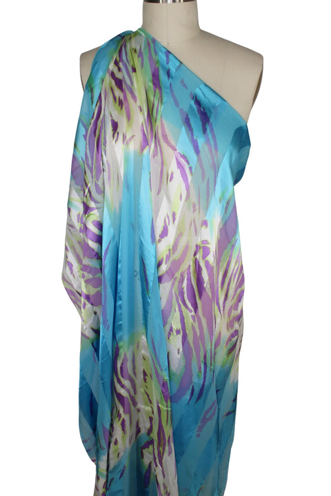 Burnout Stripe/Abstract Silk Charmeuse - Cool Tones