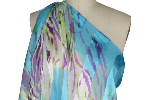 Burnout Stripe/Abstract Silk Charmeuse - Cool Tones