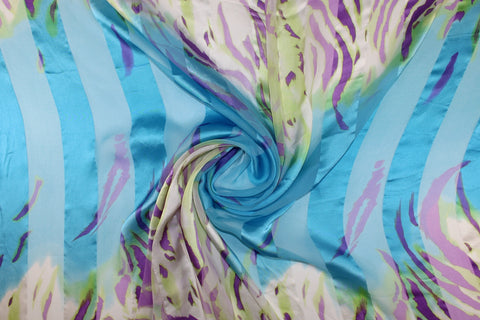 Burnout Stripe/Abstract Silk Charmeuse - Cool Tones