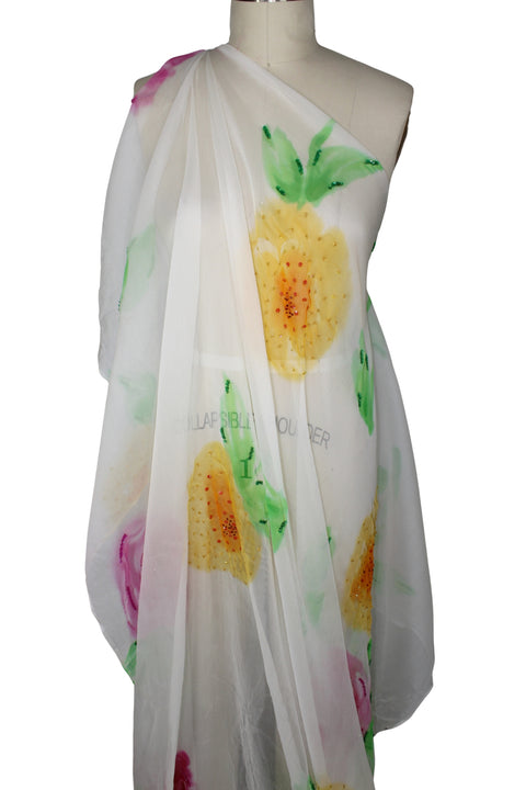 Hand painted sequined floral silk