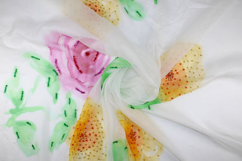 Hand painted sequined floral silk