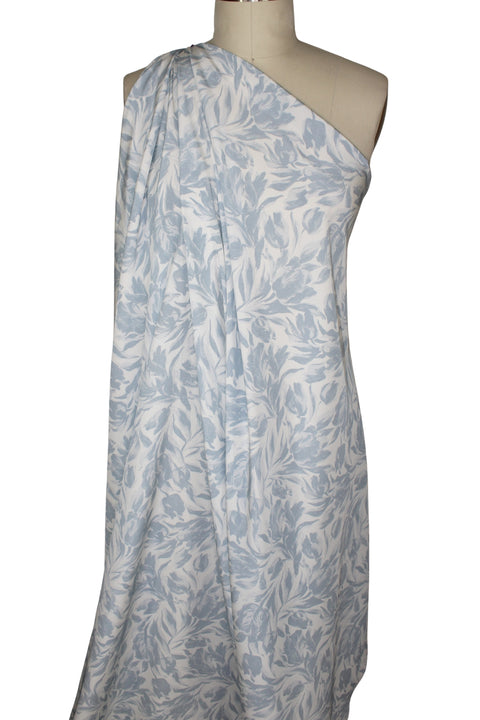 Blue floral print silk crepe
