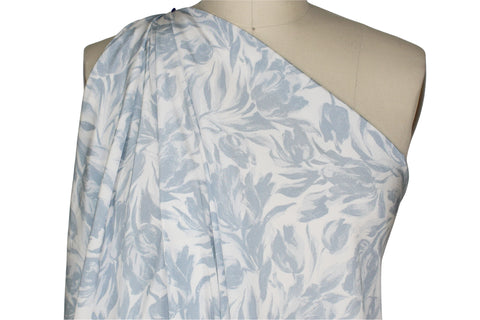 Blue floral print silk crepe