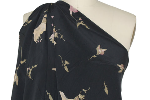 Lily print silk crepe in pinks and beiges on black