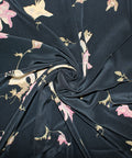 Lily print silk crepe in pinks and beiges on black