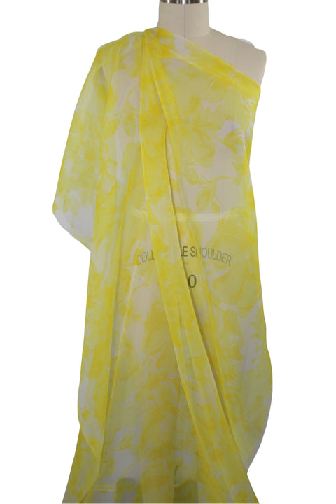 Floral Abstractions Printed Silk Organza - Yellow on White