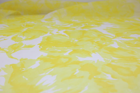 Floral Abstractions Printed Silk Organza - Yellow on White