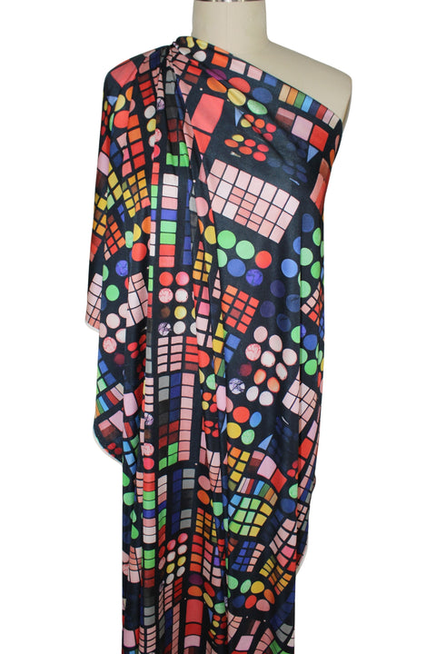 Silk jersey with makeup artist palette print