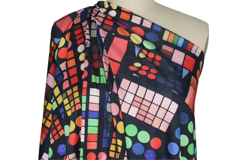 Silk jersey with makeup artist palette print