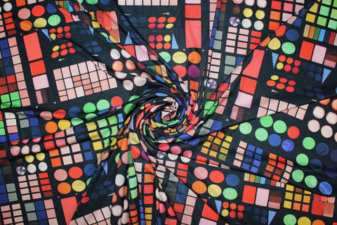 Silk jersey with makeup artist palette print