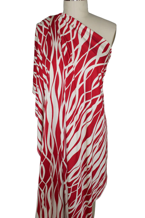Red Rising Silk Jersey - Red/Ivory Gorgeous Fabrics Red Rising Silk Jersey - Red/Ivory Gorgeous Fabrics