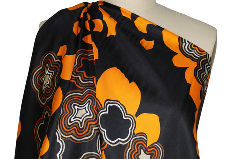 Pop art style floral silk twill