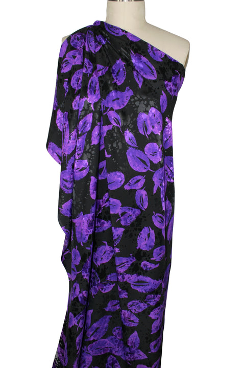 Abstract Floral Narrow Silk Charmeuse - Purple on Black