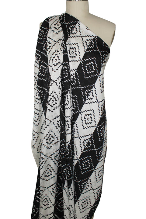 Italian black and white print silk jacquard