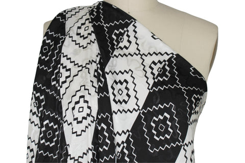 Italian black and white print silk jacquard