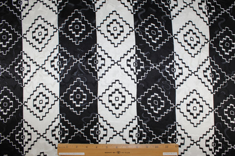 Italian black and white print silk jacquard