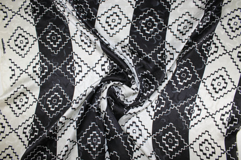 Italian black and white print silk jacquard
