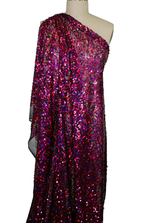 Sequined Mesh - Holographic Magenta on Black