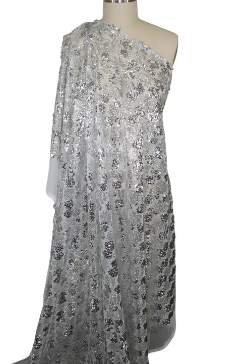 Silver Sequined mesh fabric