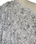 Silver Sequined mesh fabric