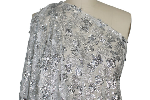 Silver Sequined mesh fabric