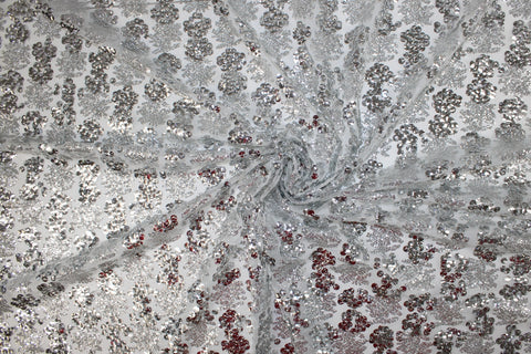 Silver Sequined mesh fabric