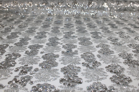 Silver Sequined mesh fabric