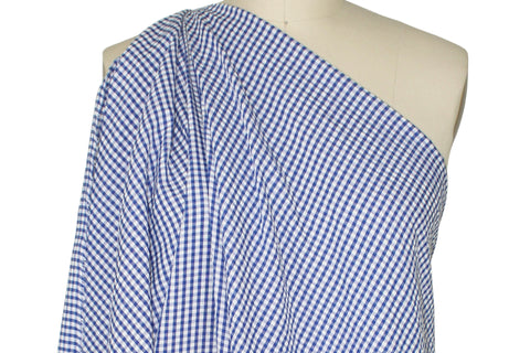 Blue and white gingham seersucker