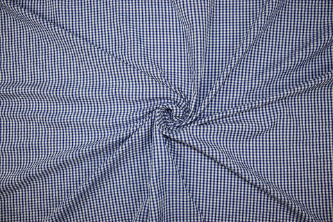 Blue and white gingham seersucker