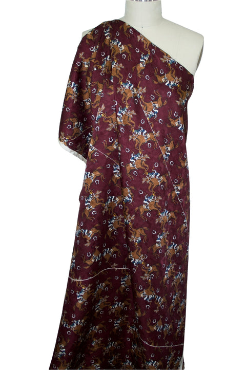 Almost 1 Panel of Day at the Races Silk Panel Print - Brown/Blue/Green/Burgundy