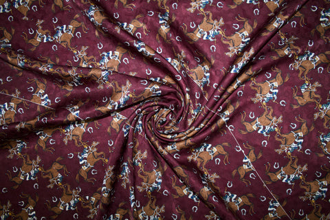 Almost 1 Panel of Day at the Races Silk Panel Print - Brown/Blue/Green/Burgundy