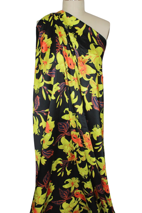 Consider the Lilies Silk Twill - Yellow/Orange/Navy on Black