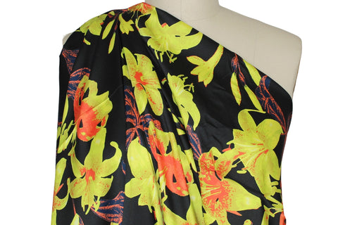 Consider the Lilies Silk Twill - Yellow/Orange/Navy on Black