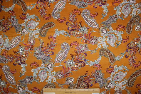 Super Soft Paisley Silk Twill - Purples/Reds on Pumpkin