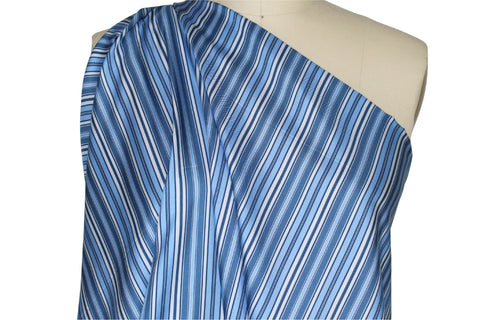 Blue striped silk twill