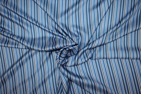 Blue striped silk twill