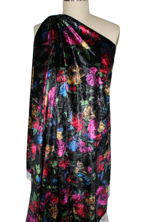 Digital floral print stretch velvet