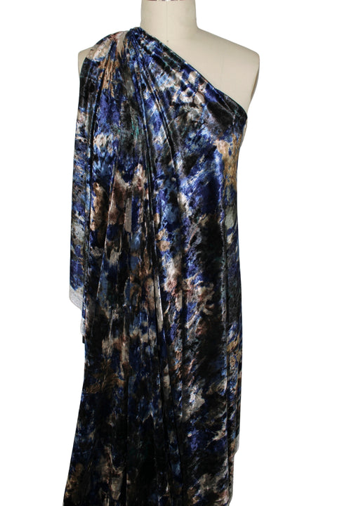 Abstract print stretch panne velvet