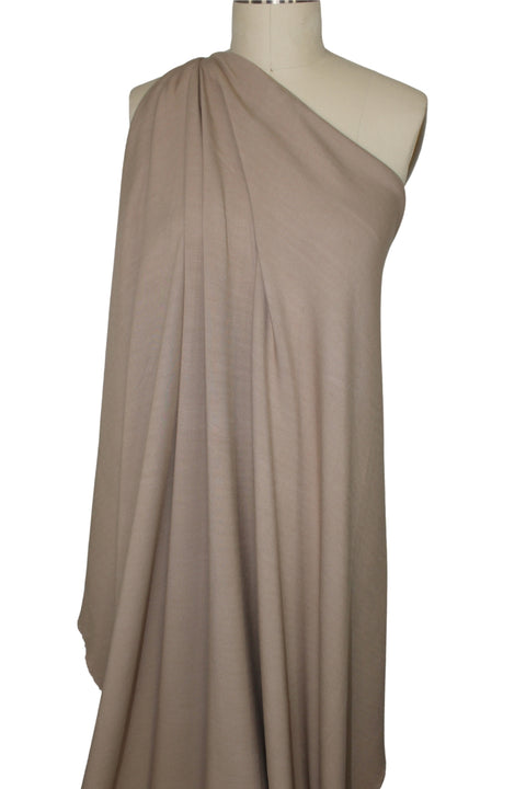 viscose double knit fabric, tan side, on mannequin