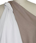 Closeup of viscose double knit fabric, both sides showing, on mannequin