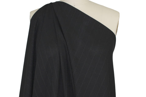 Shadow Pinstripe Tropical Wool Crepe - Black/Gray