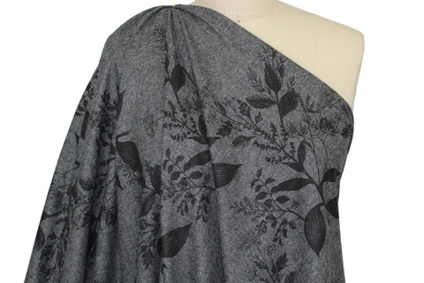 Reversible Floral Printed Wool Tweed - Black/Gray